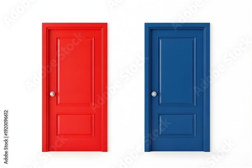 Two colored doors side by side on a white background