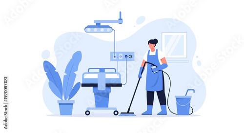 Hospital Room Cleaning Service Illustration.