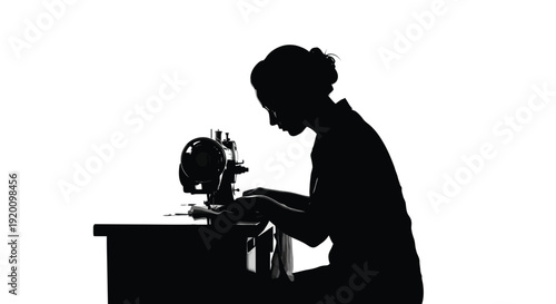 Woman Sewing with Machine Silhouette Illustration