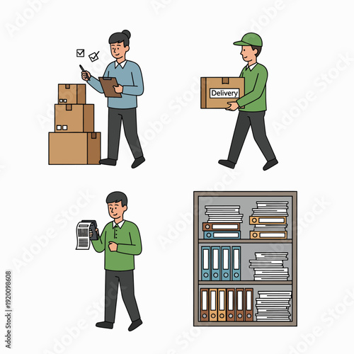 People Managing Stored Packages and Documents in an Office Setting