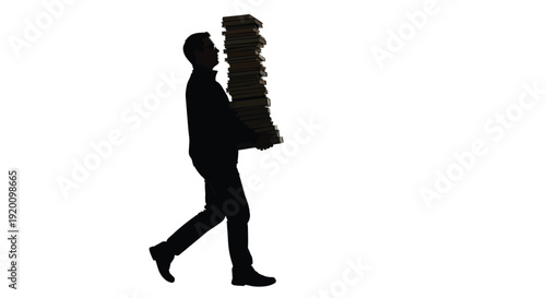 Man Carrying Stack of Documents Silhouette Illustration