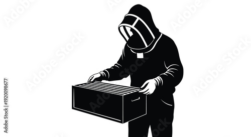 Beekeeper Holding Honey Box Silhouette Illustration