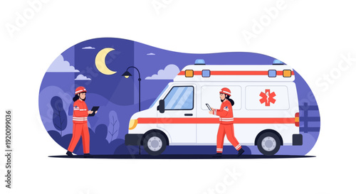 Emergency Medical Technicians Responding to Nighttime Emergency.