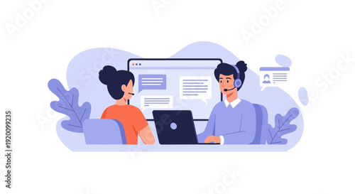 Wallpaper Mural Two women working together on a laptop with digital interface. Torontodigital.ca