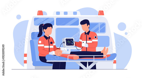 Paramedics Providing Medical Care in Ambulance.