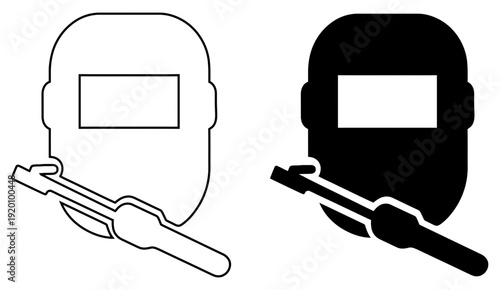 Welding helmet and torch vector icon set for industrial workshop