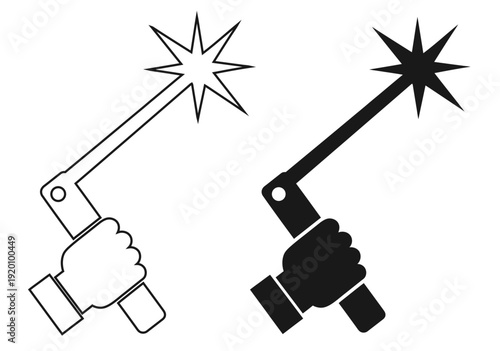 Welding Torch Icon with Hand Holding Gas Lighter Vector Illustration