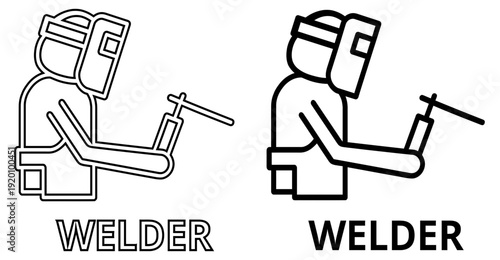 Professional Welder Line Art Icon Set for Construction and Industry