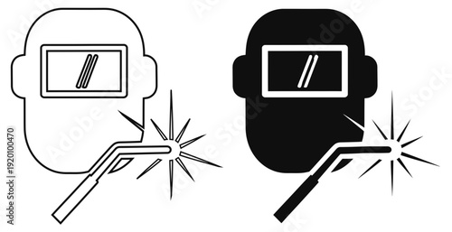 Welding Mask and Torch Vector Icon Set for Industrial Design