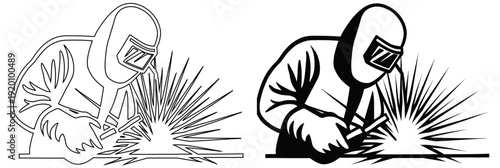 Professional Welder Working with Sparking Arc Metalwork Vector Icon