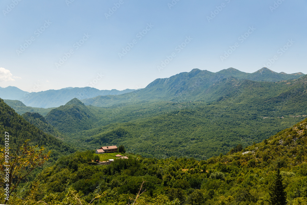 Obraz premium Montenegro Mountain Landscape Near Petrovac with Lush Green Forest Valley