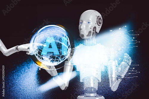 Wallpaper Mural Tech forecasting concept : Shining Ai tech icon display on magic crystal ball sphere with the colorful magic lighting ,Meaning of hope and beautiful world, Safety Ai system ethic and control Torontodigital.ca