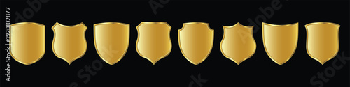 A row of gold shields on a black background