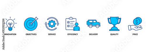 Banner product. Banner with icons and keywords 