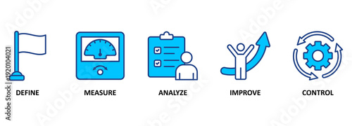 Banner lean six sigma vector illustration concept with keywords and icons 