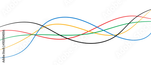 Five color abstract thin line wavy vector background, Red blue green yellow black abstract wave background