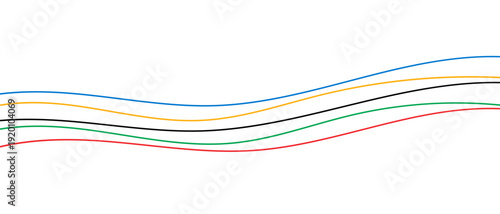 Five color abstract thin line wavy vector background, Red blue green yellow black abstract wave background