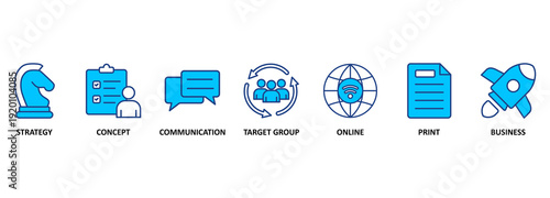 marketing. Banner with keywords and icons 