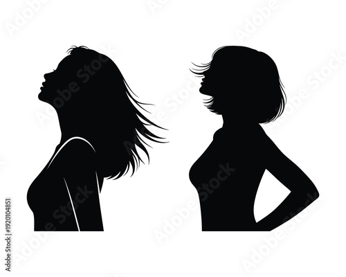 Two women silhouettes facing left