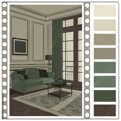 Elegant Interior Design with Neutral Tones and Classic Details.