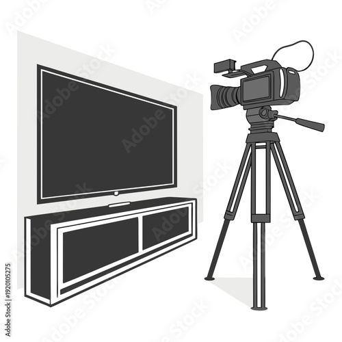 Filming a TV Show Camera and Television Set Illustration.