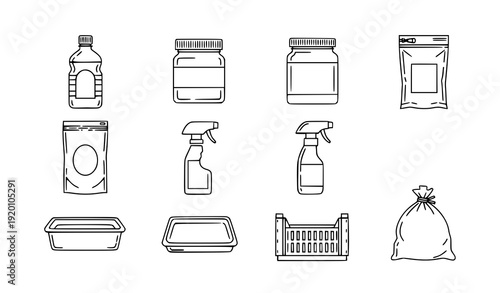 Plastic Package and Container Outline Icon Collection
