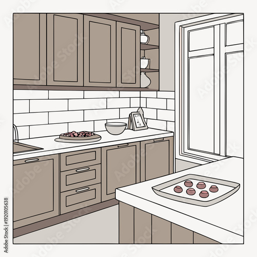 Baking in a Modern Kitchen Illustration.