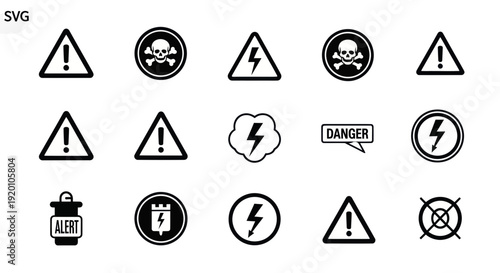 Danger Warning Signs Collection: Electricity, Skull, Alert, Danger