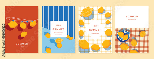Italy summer party invitation card vector. Italian poster with lemon, leaves, lobster, wine, cheese, tomato, crab, shell in line art. Design for wedding card, greeting card, cover, poster.