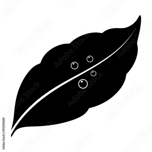 Black leaf silhouette with water drops isolated on white background minimalist vector illustration