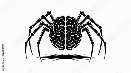 Black and white mechanical brain with spider legs