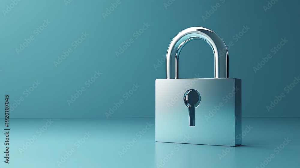 Fototapeta premium A 3D render of a silver padlock icon. Represents security, safety, privacy, protection, and data encryption.