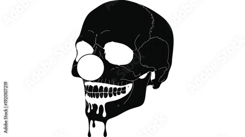 Black and White Skull with Clown Nose and Dripping Paint