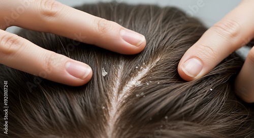 dandruff on scalp with hand checking flakes
