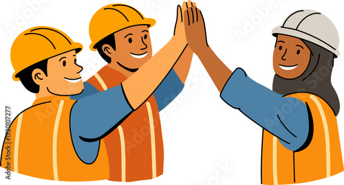 Construction Team High Five Celebration