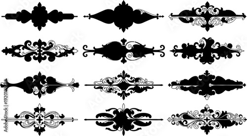 set of black and white ornamental design elements for graphic design  various shapes and patterns