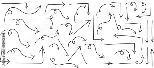 Intricate maze with arrows and curved lines on a white background