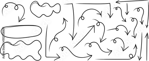 A collection of various arrows and abstract shapes in a chaotic pattern