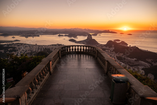 Beautiful sunrise view from Christ the Redeemer in Rio de Janeiro