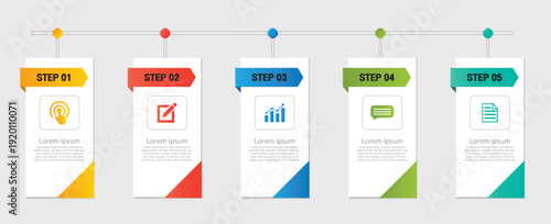 Infographic template with five colorful sections and various icons
