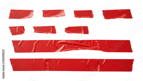 Bild auf Leinwand set of red adhesive torn tape isolated transparent png background,Paper tape sticker with ripped edges,Design template or mockup