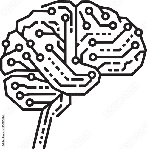 Conceptual Vector Icon of a Brain Designed with Electronic Circuitry, Illustrating AI, Innovation, and Cognitive Technology