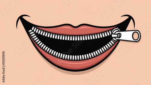 Cartoon smile with a zipper instead of lips mouth