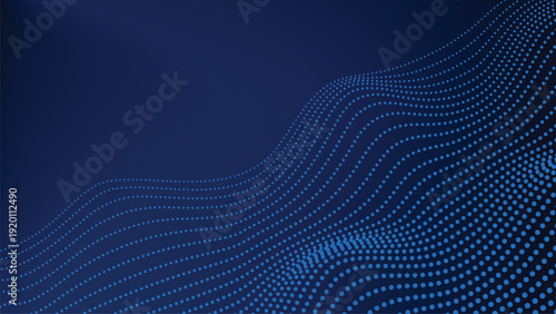 Futuristic 3D digital wave made of glowing blue particles, connected lines network structure, dark gradient background, abstract big data visualization, light