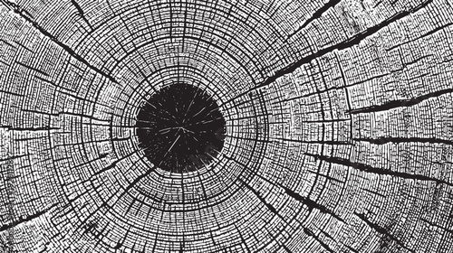 Cross-section of a tree trunk, annual growth rings pattern vector illustration