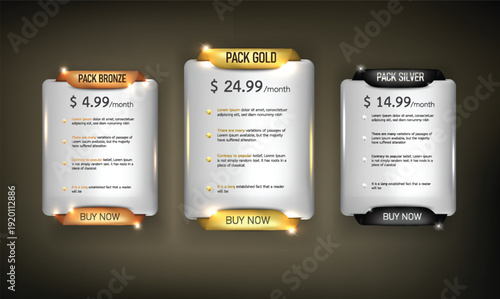 Three white and gold scrolls with illegible text