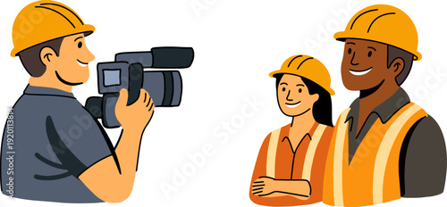 Construction Workers Being Filmed Interview
