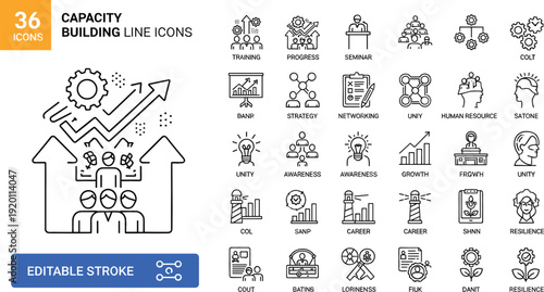 Set of e-sport and competitive gaming line icons for tournament championship and professional gamer concept
