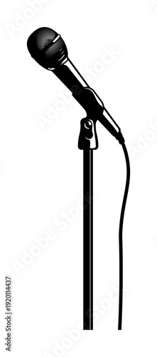 Black microphone on stand silhouette isolated.