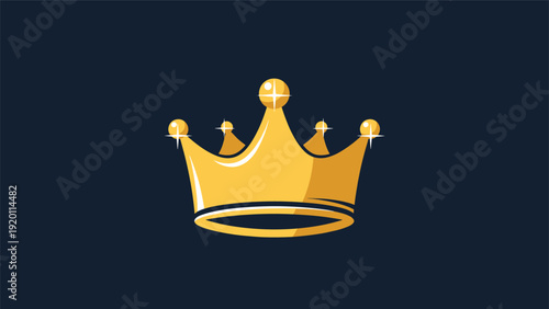 Majestic golden crown with sparkling highlights on a dark navy blue background represents royalty and success for luxury brand concepts.